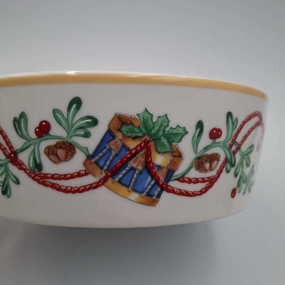 Vintage 1992 Block Spal Whimsy Christmas Cereal Bowl Portugal Porcelain Toy Horn - Picture 2 of 9